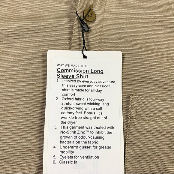 Lululemon Commission Long Sleeve Shirt ALSC Cafe Au Lait Brown Tan Men's Size M - Picture 4 of 6